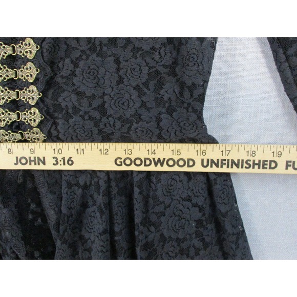 Gothic Black Lace High Low Dress Bell Sleeve Victorian Steampunk Dress Top - Picture 8 of 16